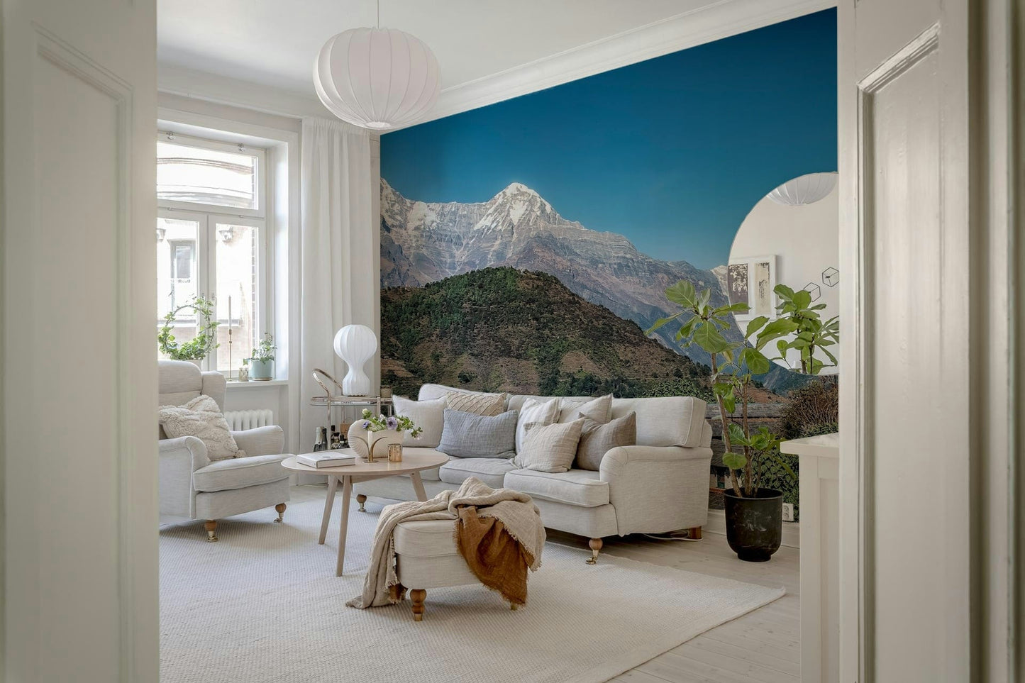 Himalayan Heights peel and stick wallpaper showcasing alpine scenery.