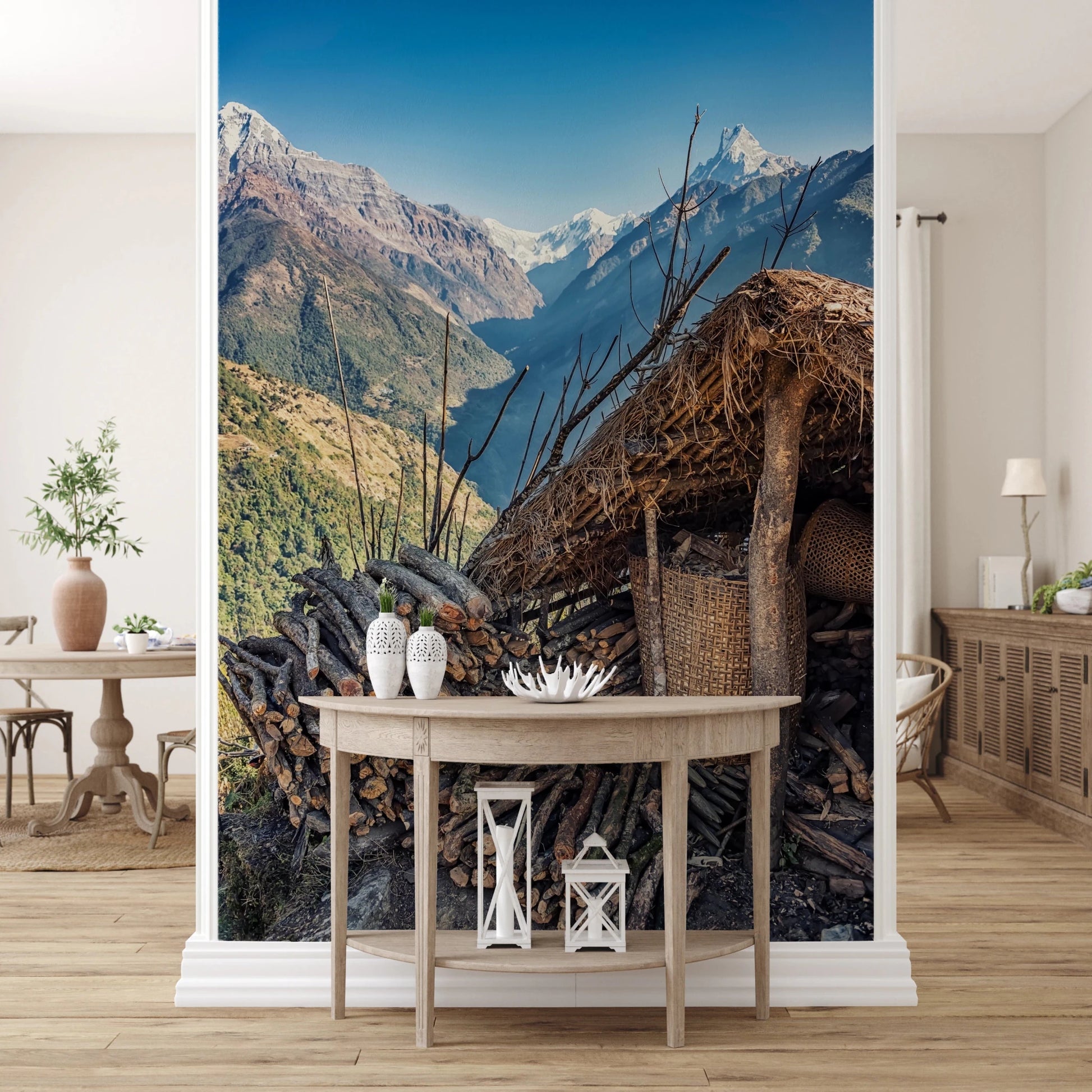 High altitude village scene wall mural art.