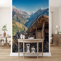 High altitude village scene wall mural art.