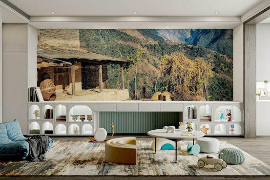 Himalayan Home View Wall Mural showing snowy mountain peaks GD5024