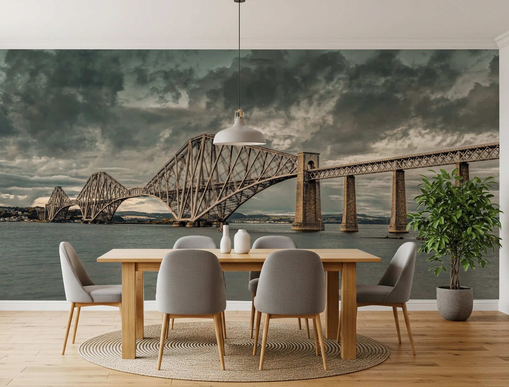 Dining room wall with Historic Forth Rail Bridge View wall mural and landmark bridge, GD8283