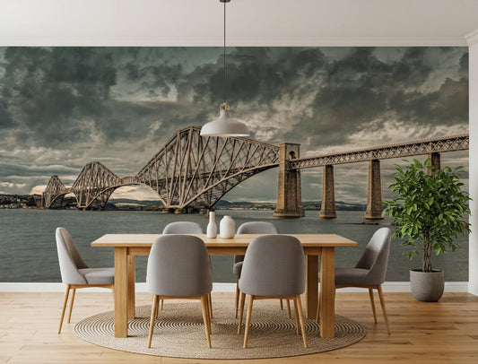 Dining room wall with Historic Forth Rail Bridge View wall mural and landmark bridge