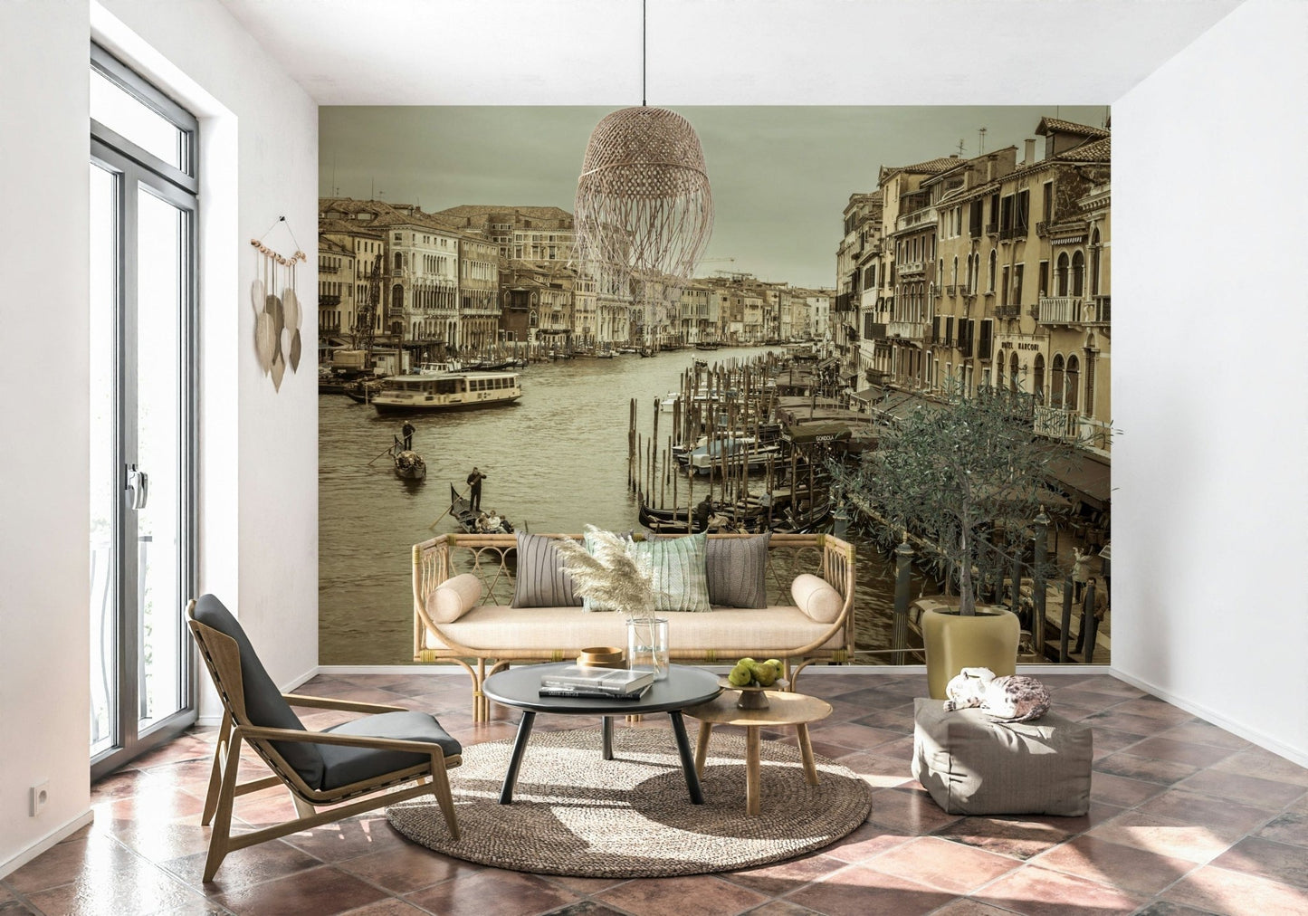 Custom wallcovering Historic Grand Canal lovely boats elegant antique city view