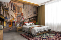 Historic city mural with soft evening lighting.

