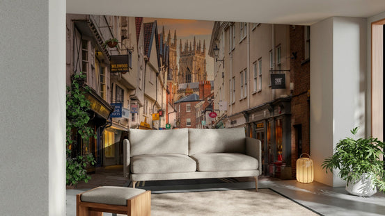 Twilight mural of a historic European townscape., GD2058