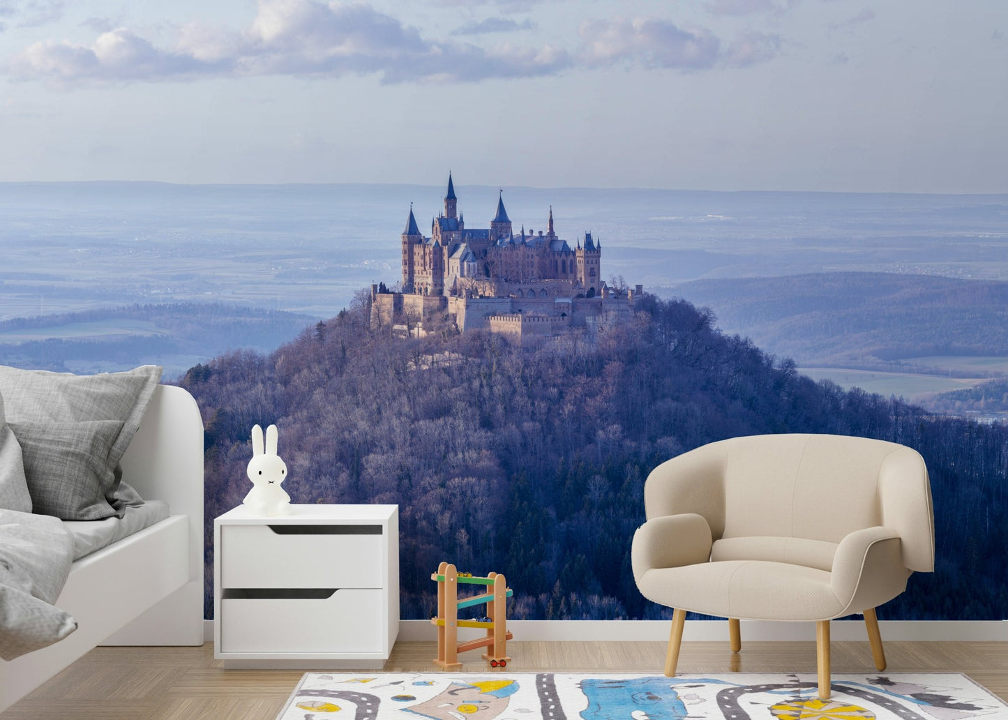 Hohenzollern Castle mural bringing history to life.

