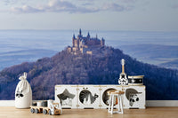 Hohenzollern Castle mural creating regal room vibes.

