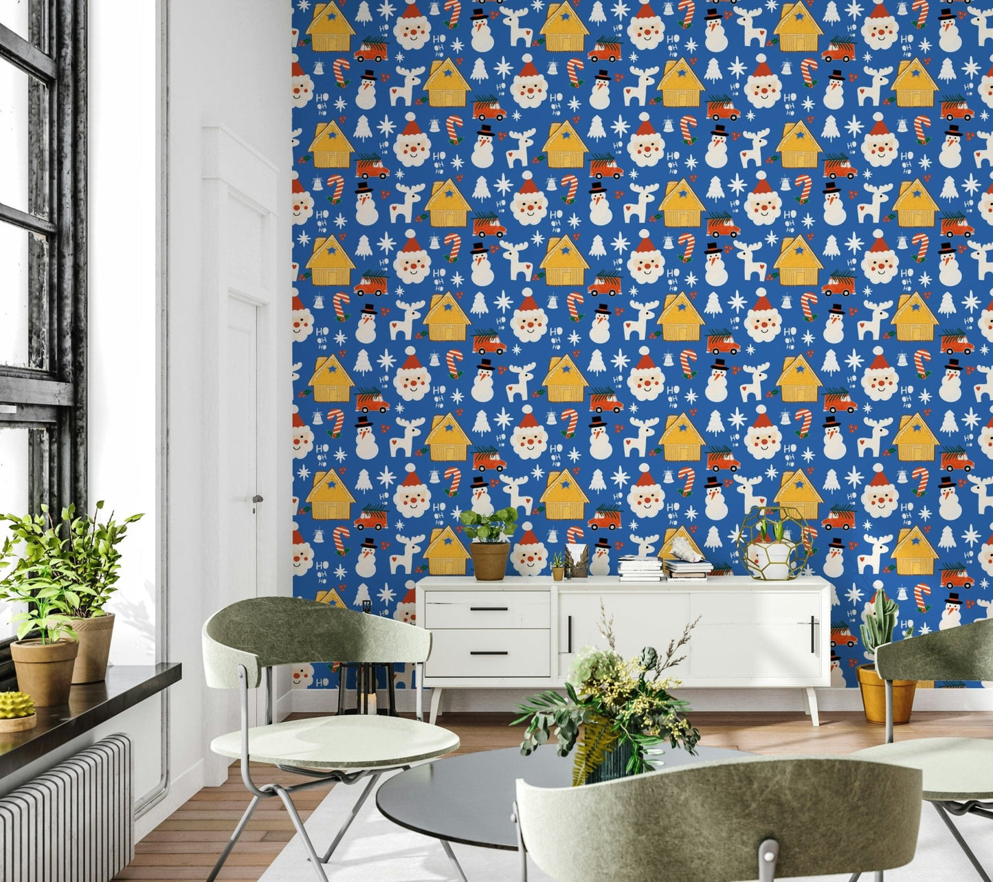 Festive pattern featuring cute snowman and gingerbread house art., GD6559