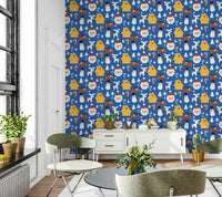 Festive pattern featuring cute snowman and gingerbread house art., GD6559