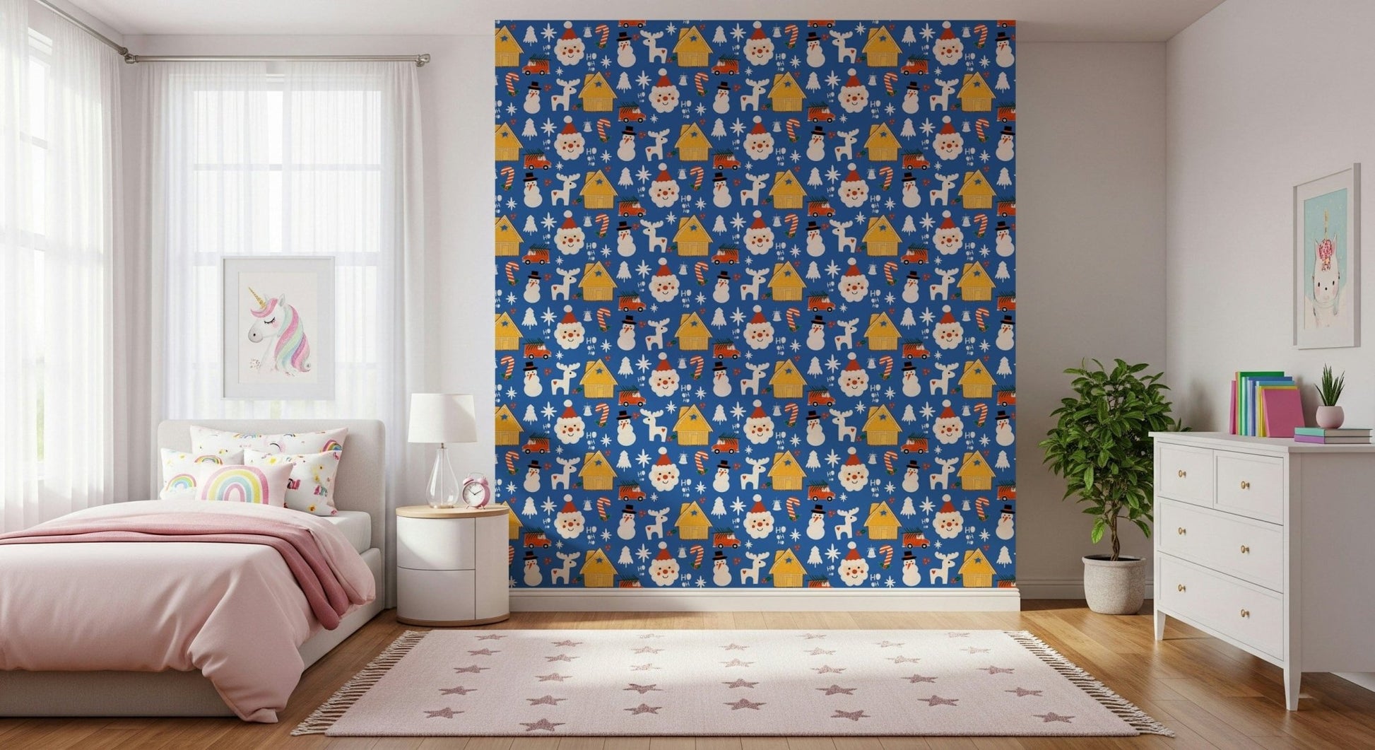Playful Santa Claus face on a festive peel and stick wallpaper., GD6559