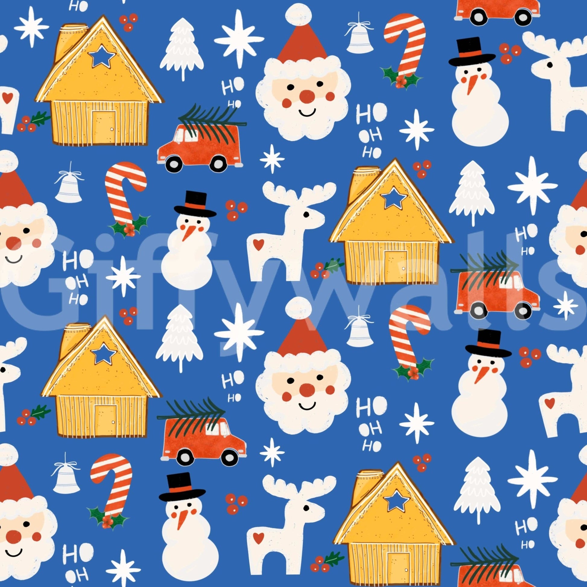 Holiday Cheer Doodle pattern filled with HO HO HO text and berries., GD6559