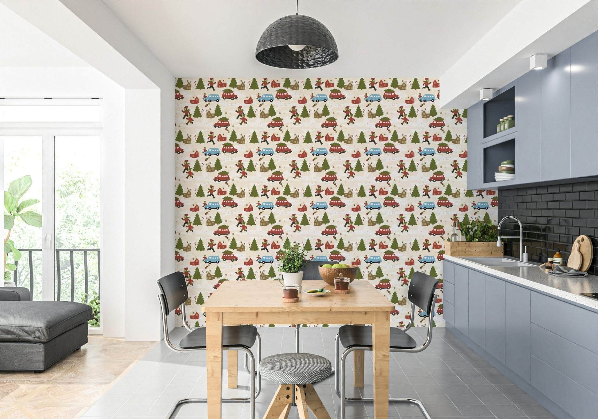 A playful animal mural in a decorative style.

