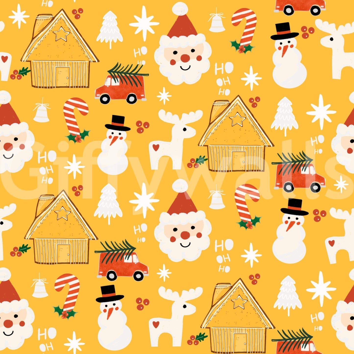 Joyful seasonal art featuring cabins, part of Holiday Whimsy Wallpaper.