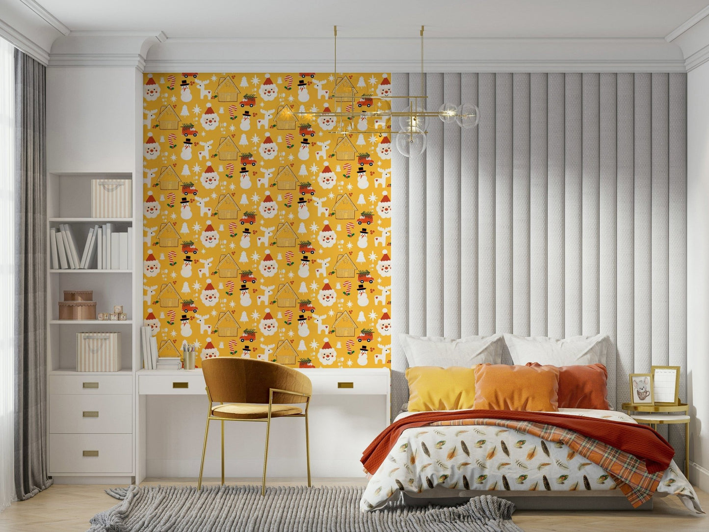 Repeating pattern of bright holiday illustrations, Holiday Whimsy Wallpaper.