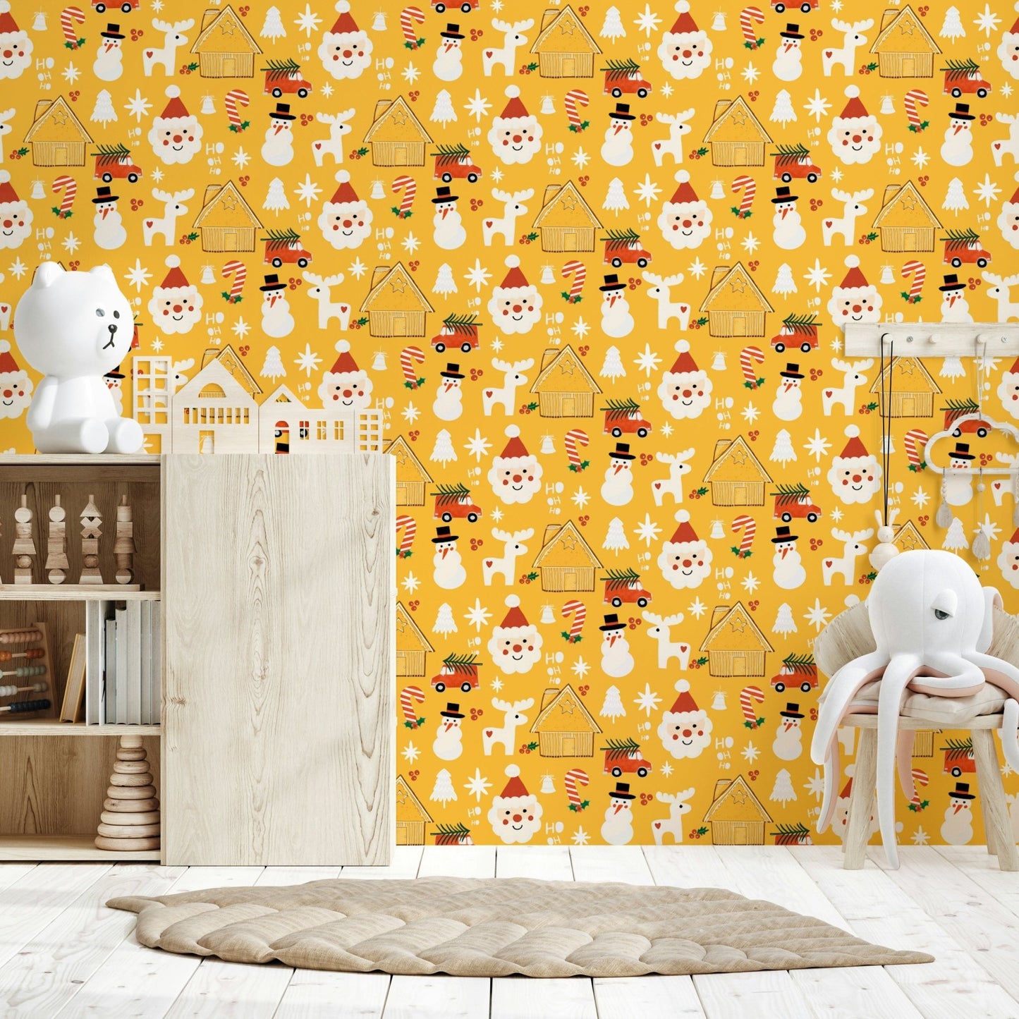 Seamless Christmas design with little red trucks, Holiday Whimsy Wallpaper.