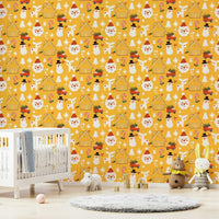 Hand-drawn characters making up the cheerful Holiday Whimsy Wallpaper surface.