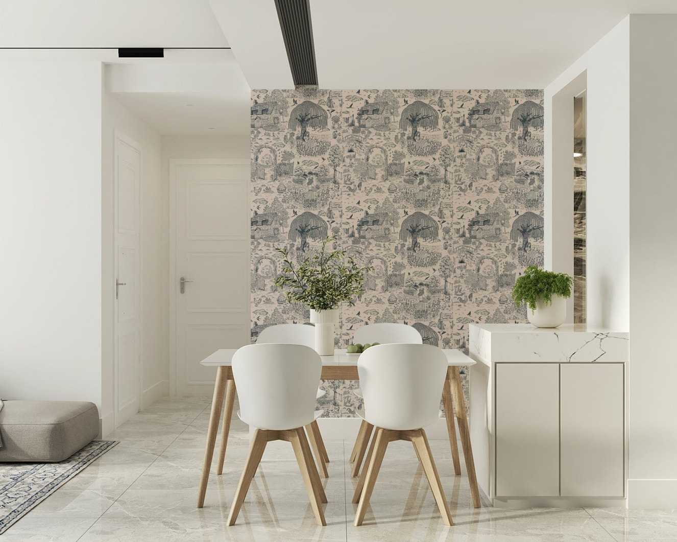 A beautiful abstract art wallpaper mural with subtle, comforting home elements.