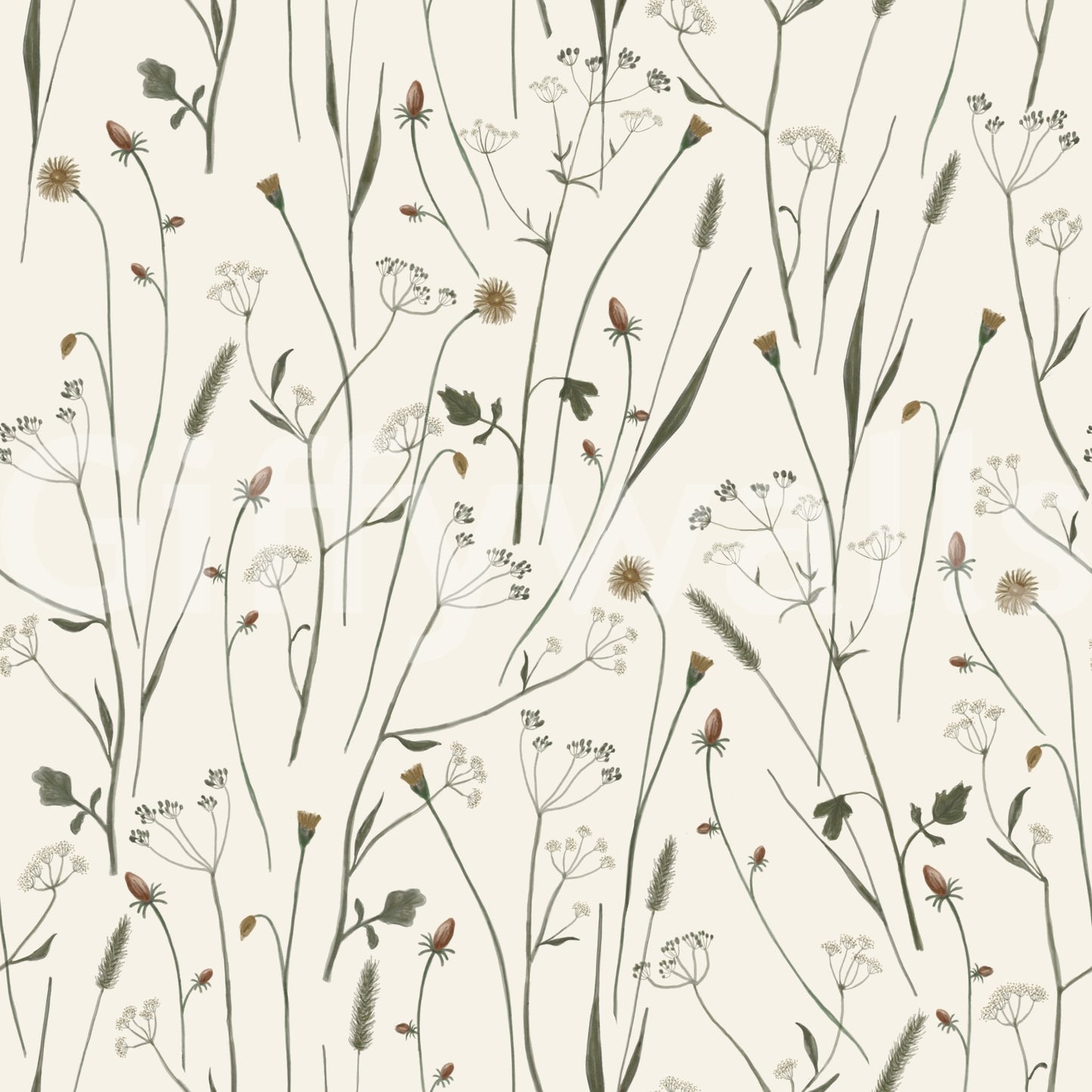 Homeland Floral Muted Wallpaper with slender botanical stems across a soft neutral surface