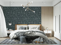 Bedroom updated with Homeland Floral Outer Space Wallpaper and calm bedding