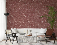 Living roon with Homeland Floral Terracotta Wallpaper and a clean modern look