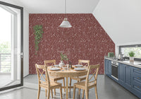 Kitchen dining space with Homeland Floral Terracotta Wallpaper feature wall