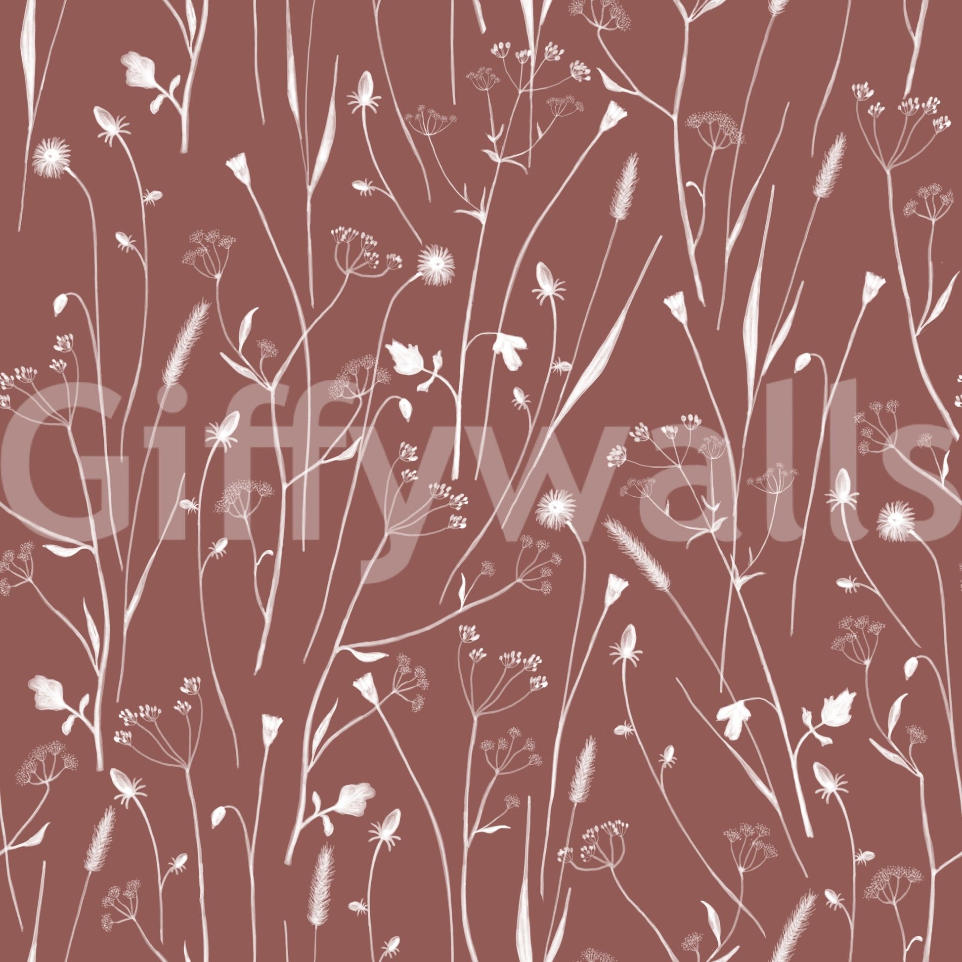 Close-up of Homeland Floral Terracotta Wallpaper with delicate vine pattern