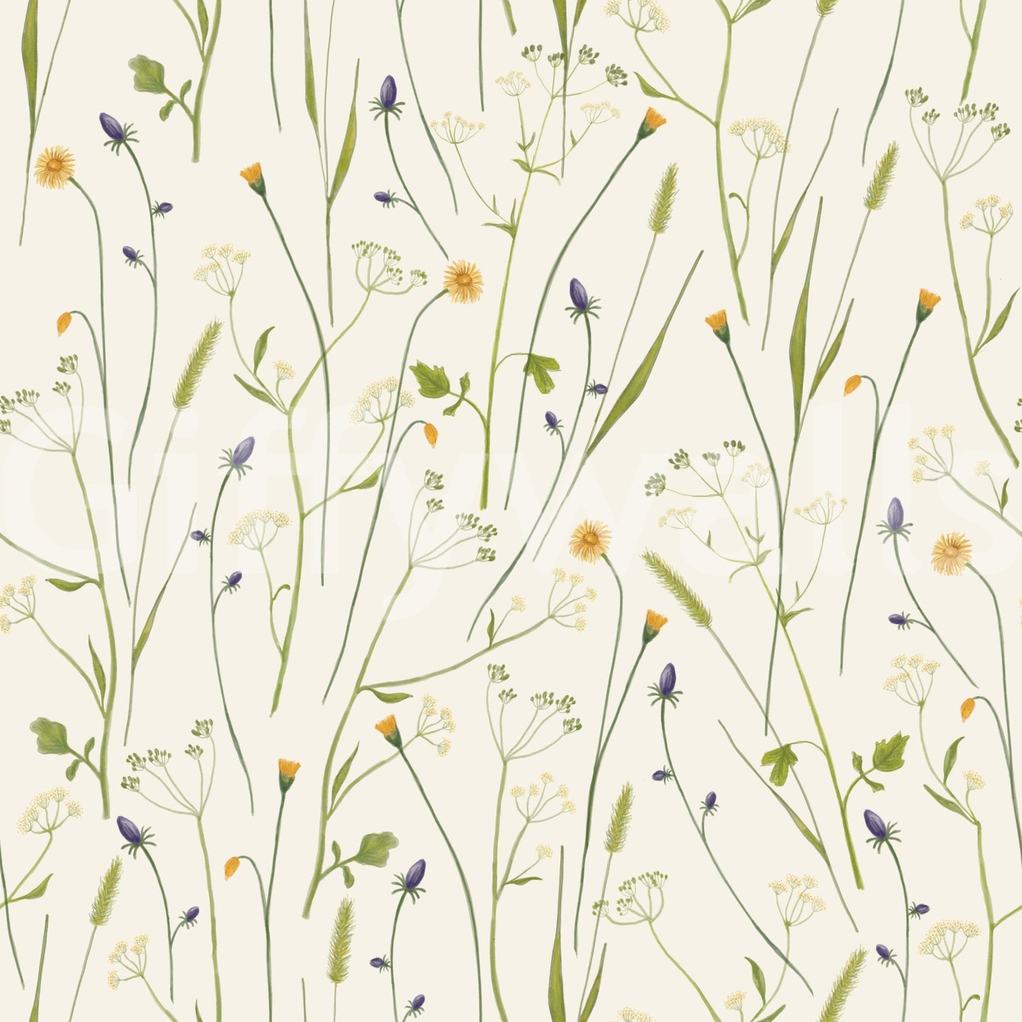 Homeland Floral Wallpaper with delicate stems and scattered blooms on a soft ground
