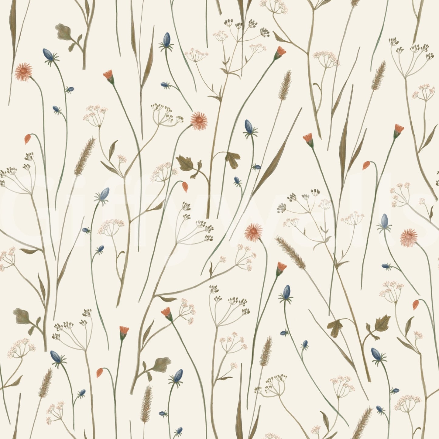 Homeland Floral Winter Wallpaper with fine stems and scattered blooms on a soft neutral base