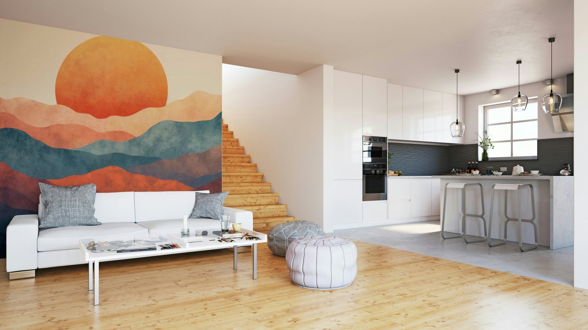 A contemplative horizon view wallpaper mural for a feature wall.

