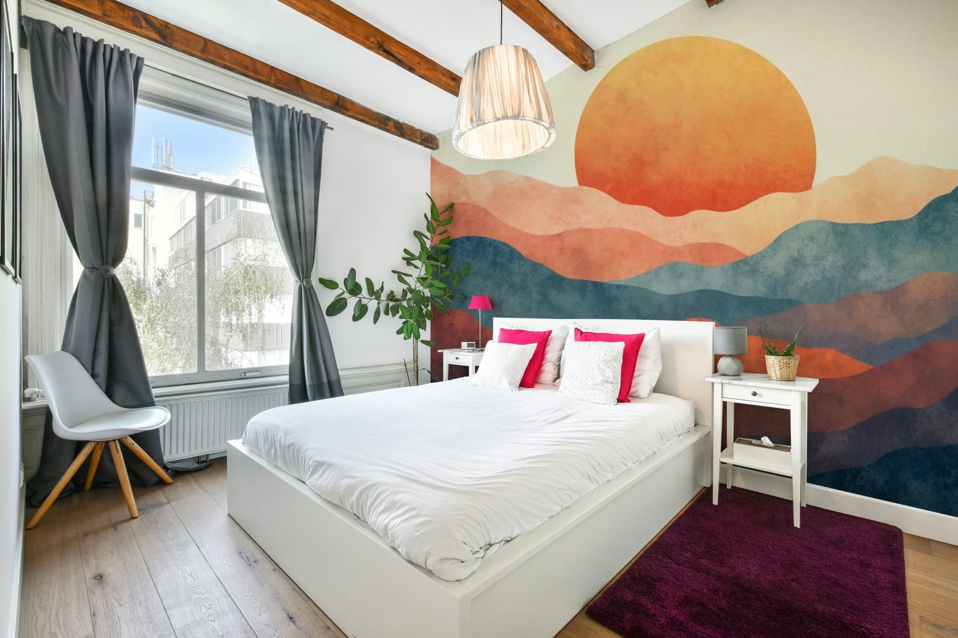 A calming serene design wallpaper mural that defines a space.

