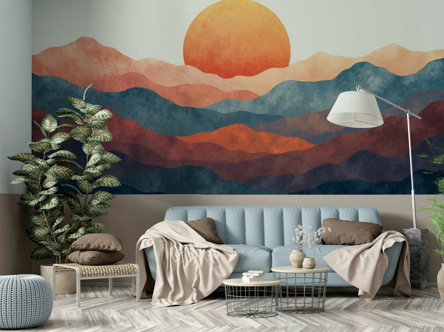 A graceful subtle tone wall mural in soft, natural tones.

