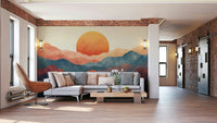 A peaceful color abstract mural on decorative wallpaper.

