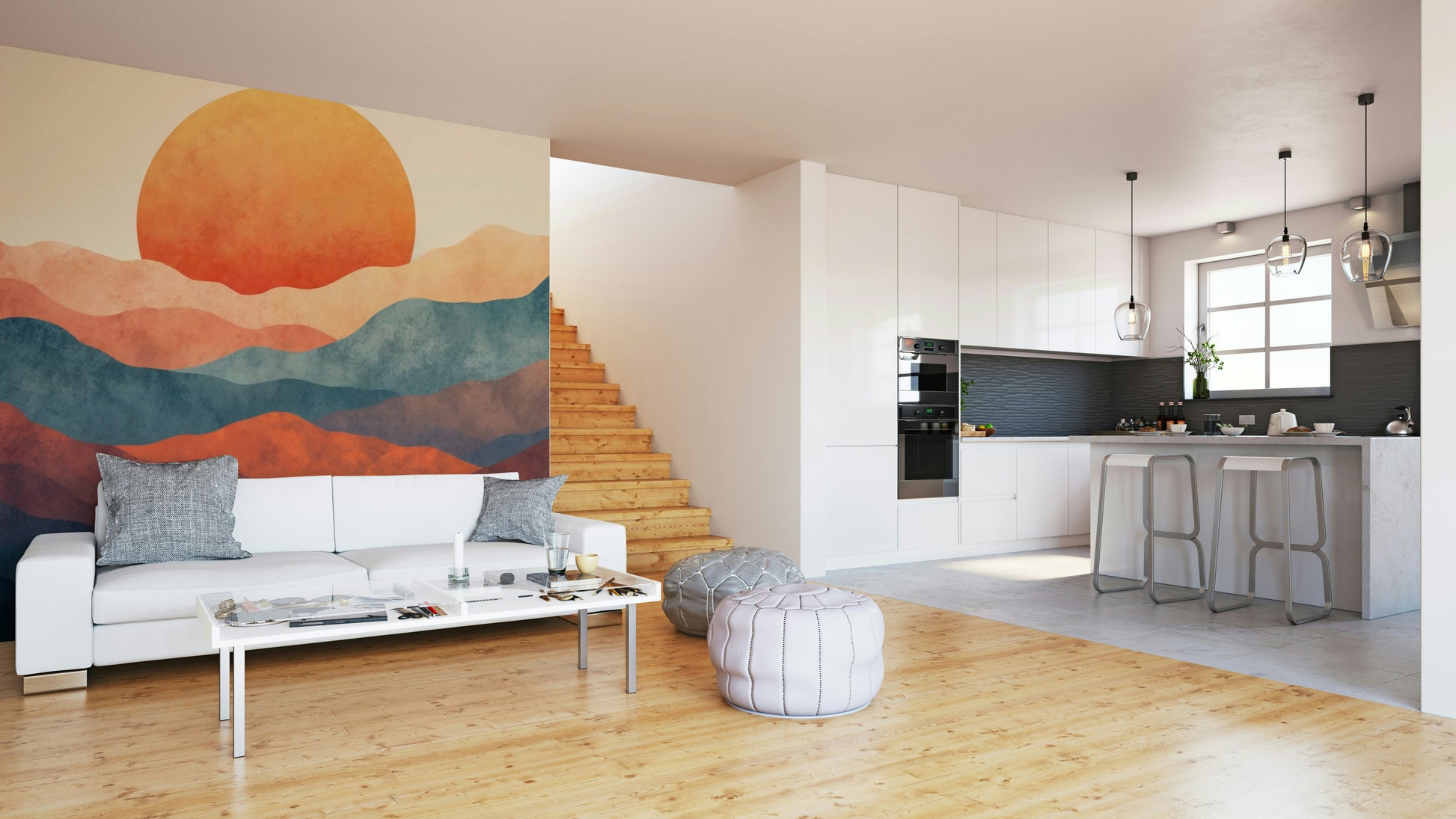 A contemplative horizon view wallpaper mural for a feature wall.

