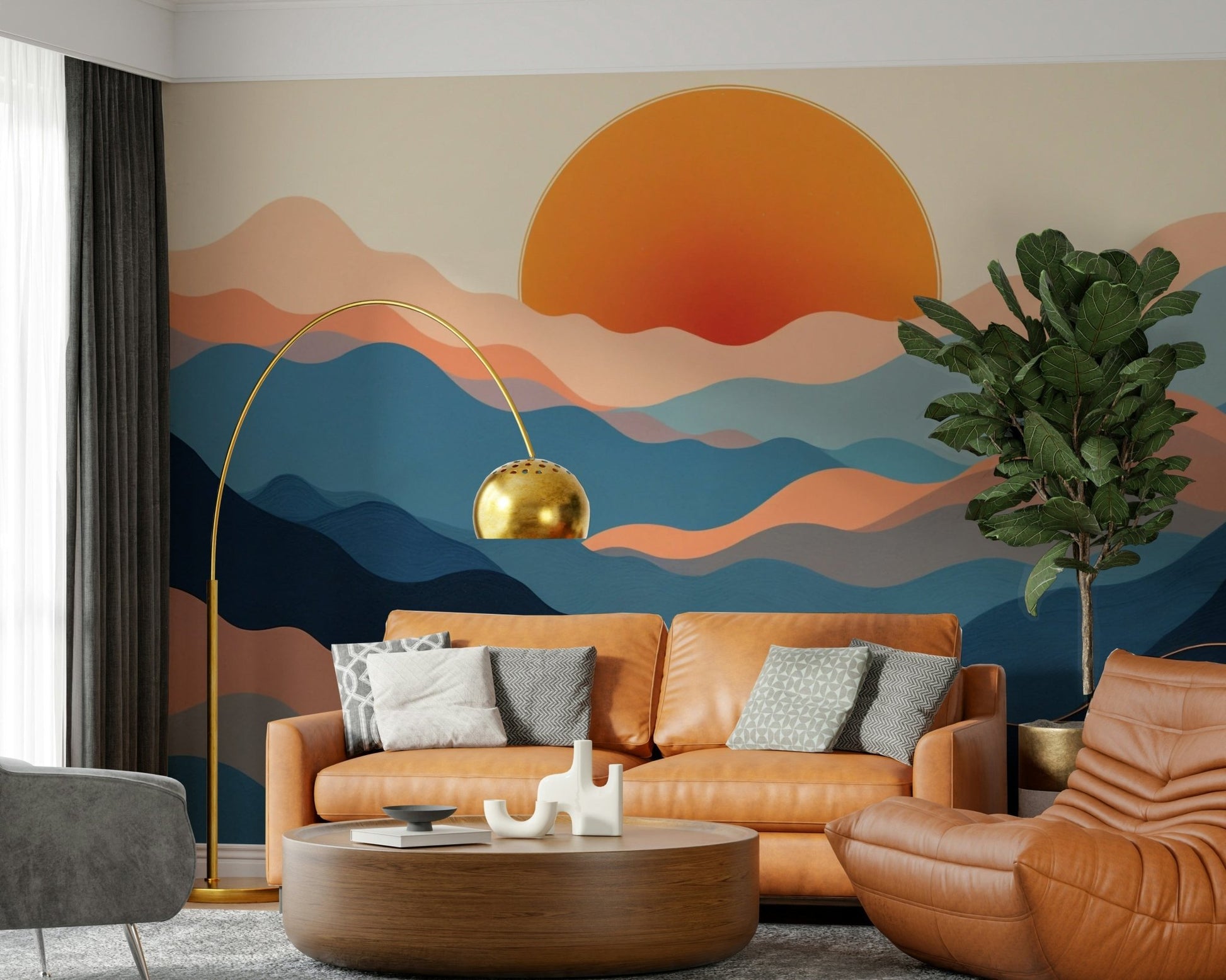 Horizon Layers Wall Mural for a contemporary living room wallpaper