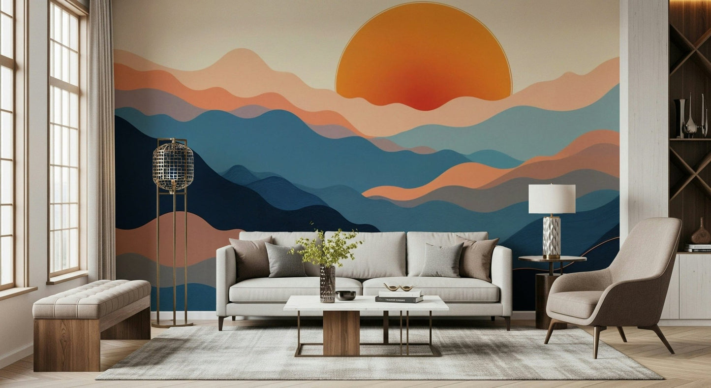 Horizon Layers Wall Mural in a spacious open plan dining area