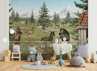 Play area with Horse Haven Wall Mural and mountain field scene, GD9181