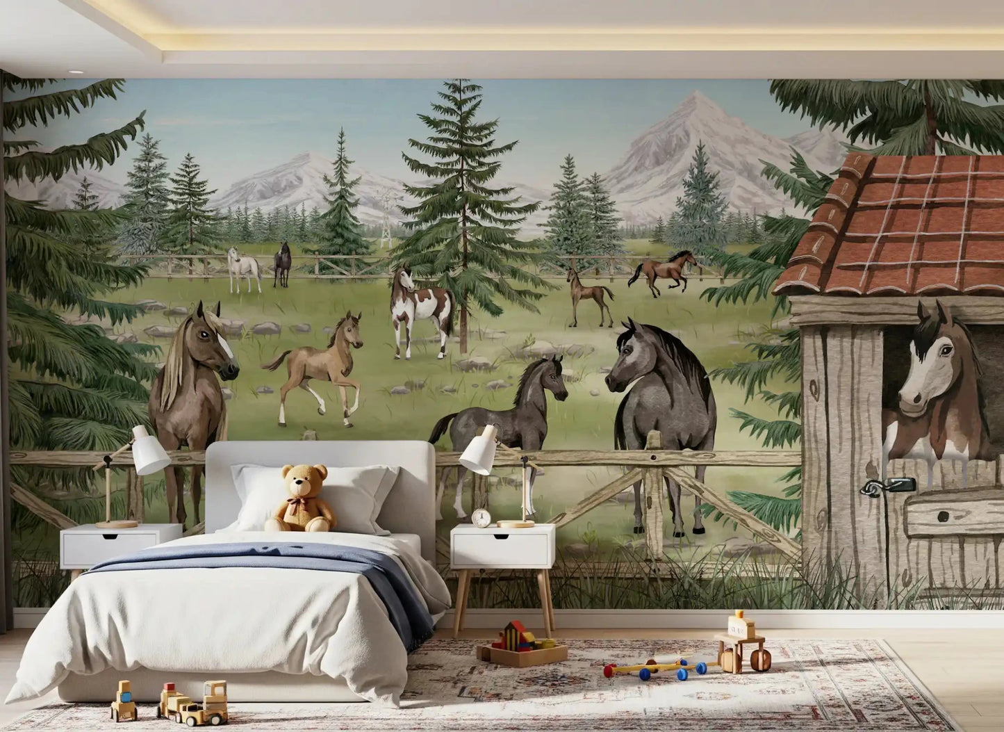 Kids room styled in Horse Haven Country Wall Mural landscape, GD9181