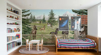 Horse Haven Wall Mural with horses, fence, and green pasture, GD9181