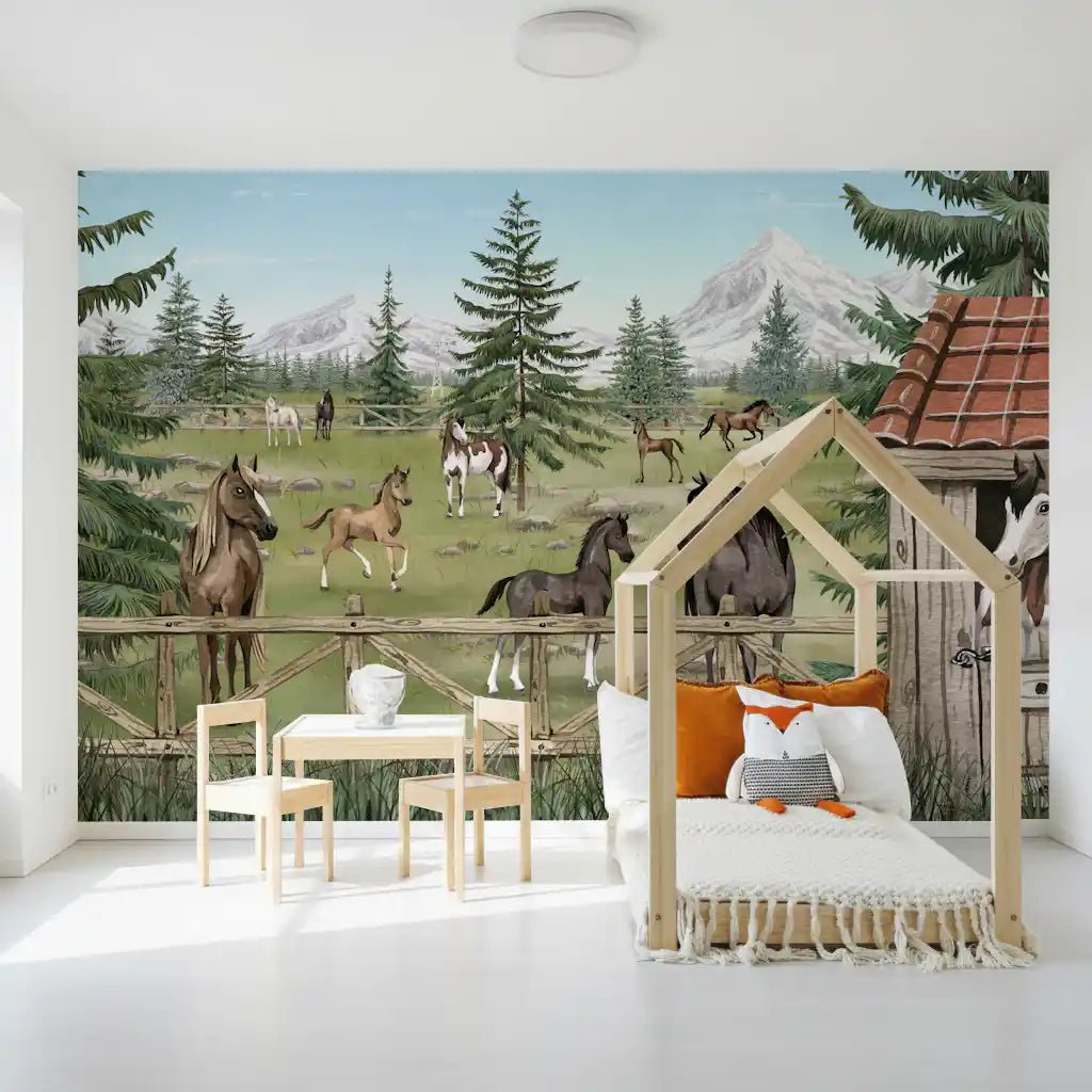 Mountain view Wall Mural in Horse Haven rural setting, GD9181