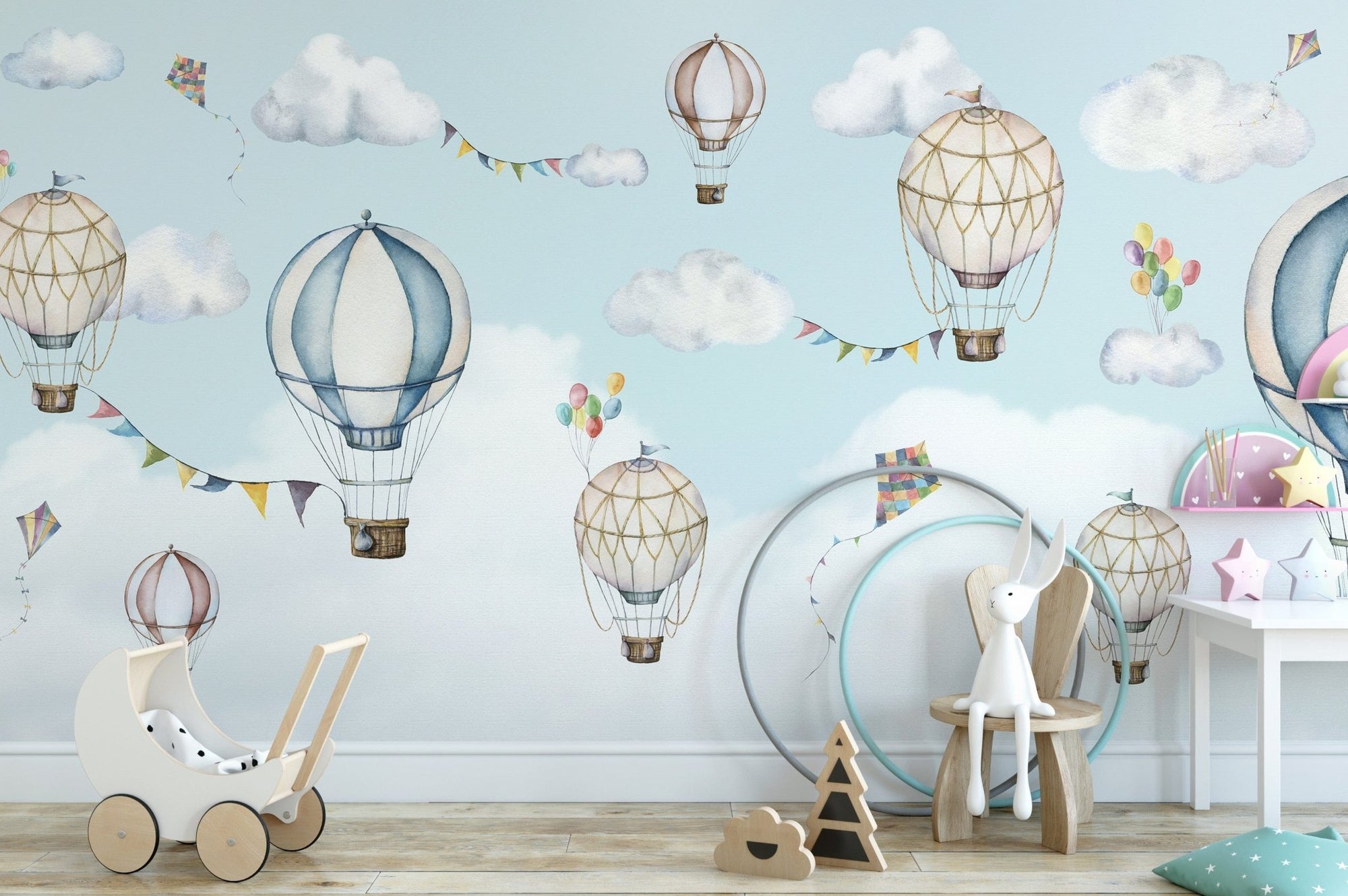 Balloon-themed wallpaper with vibrant skies and clouds KB05