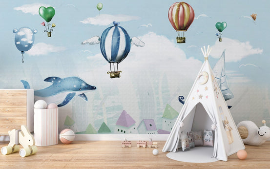 Lakeside View with Crane Bird Wallpaper A504
