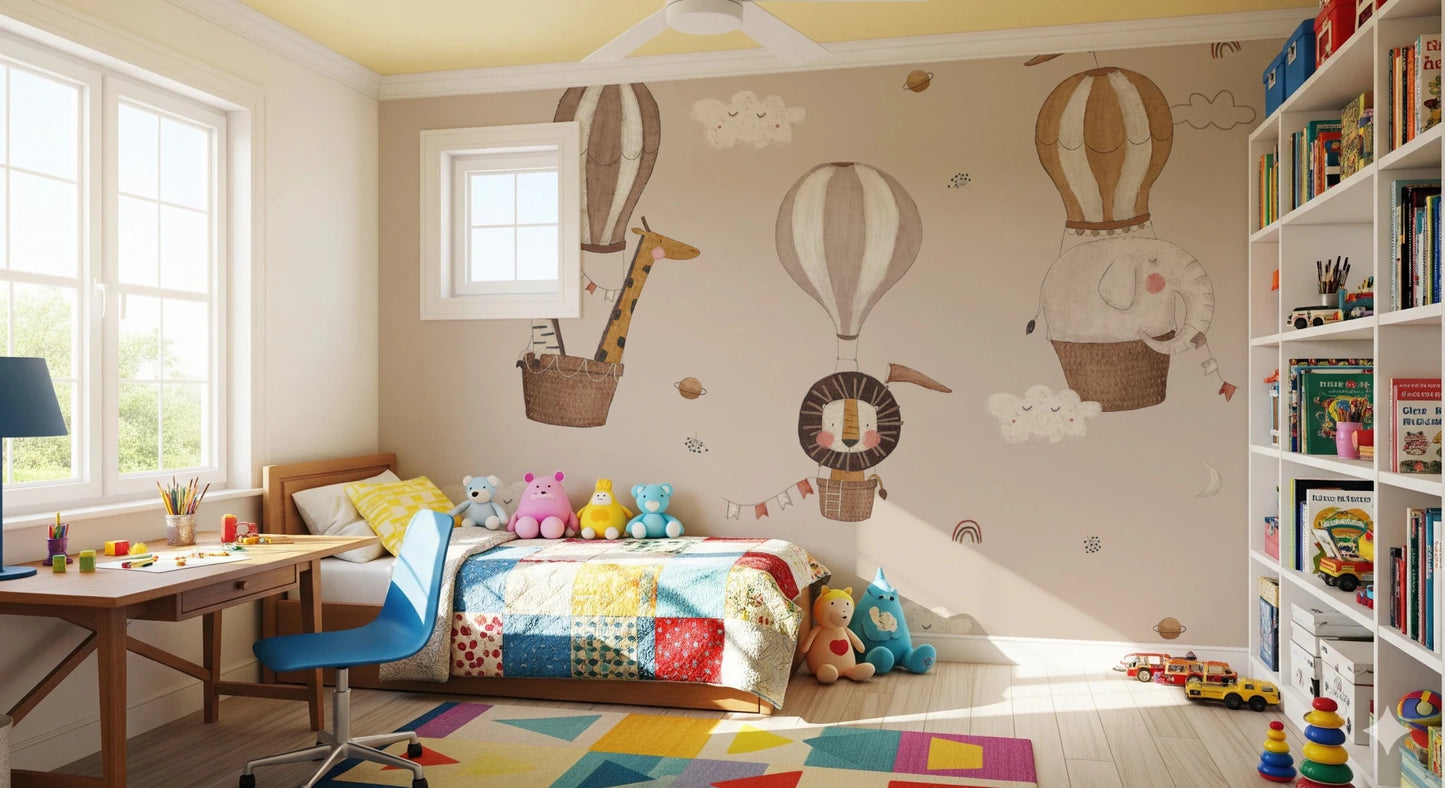 Cute animals in hot air balloons nursery wall art., GD8472