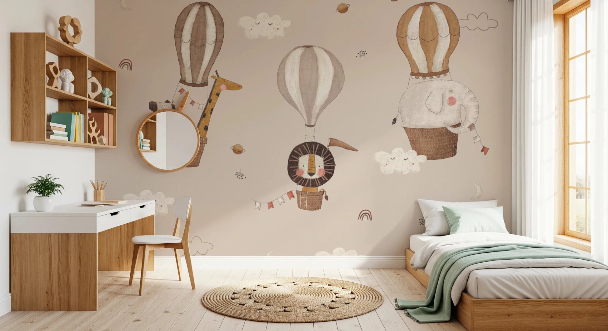 Illustrated safari animals in hot air balloons., GD8472