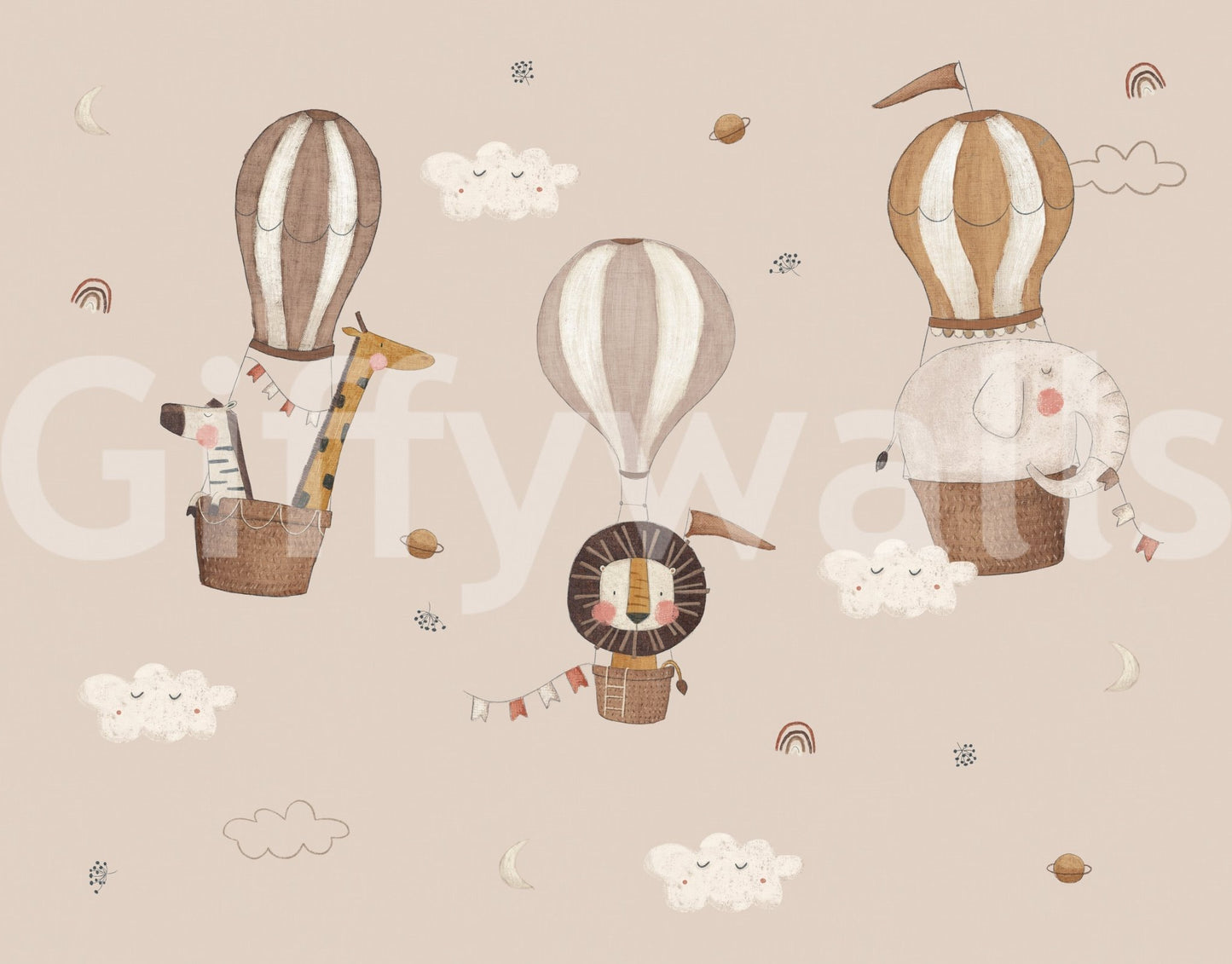 Gentle animal safari balloons for a nursery wall., GD8472