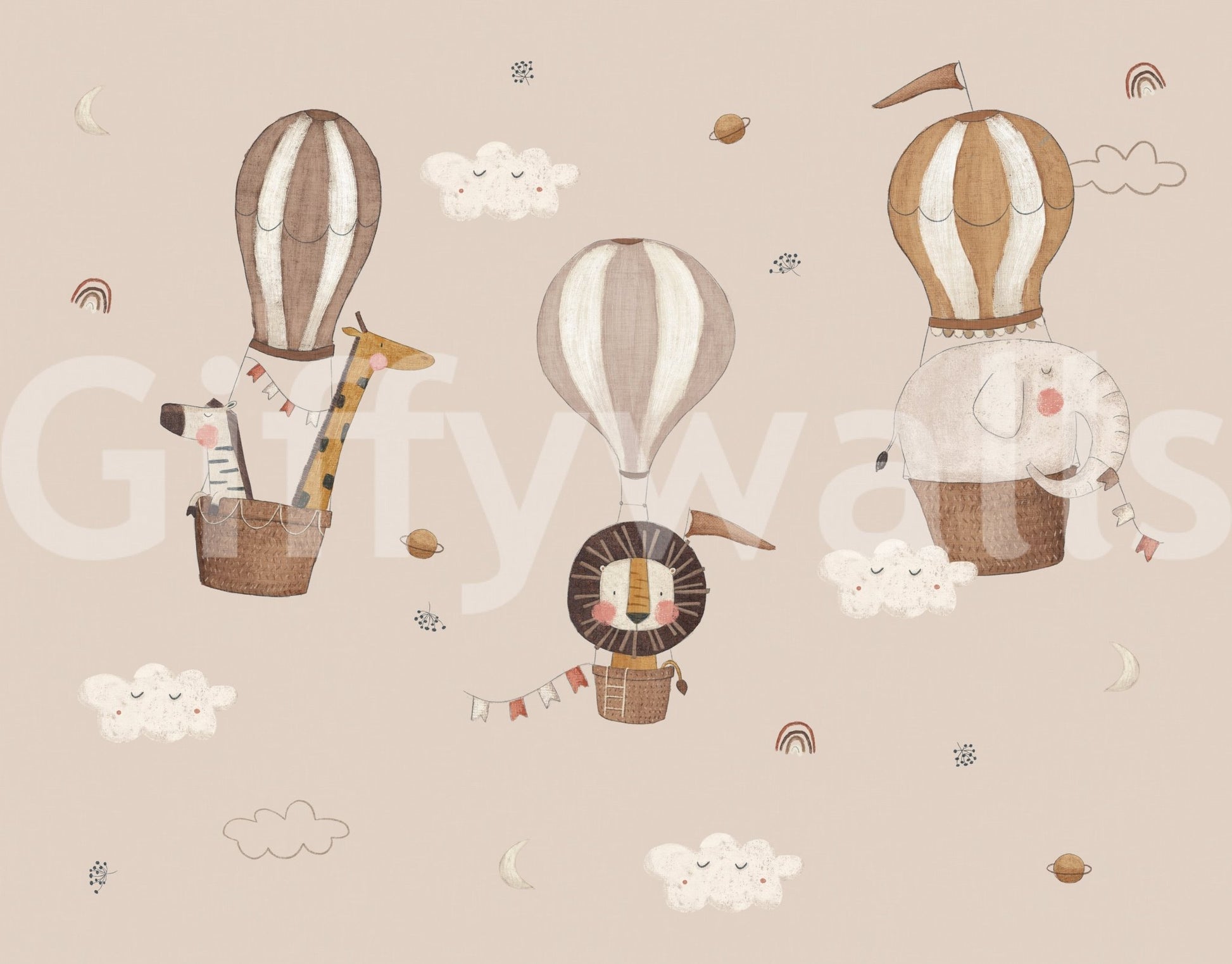 Gentle animal safari balloons for a nursery wall., GD8472