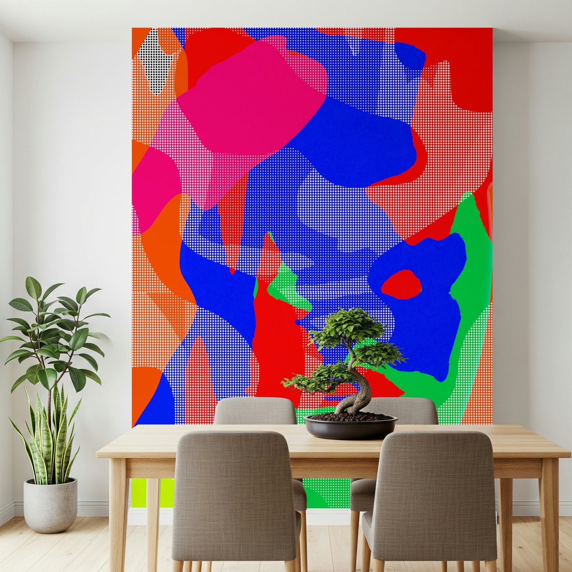 Full wall view of the complete vibrant polka dot Wall Mural design.