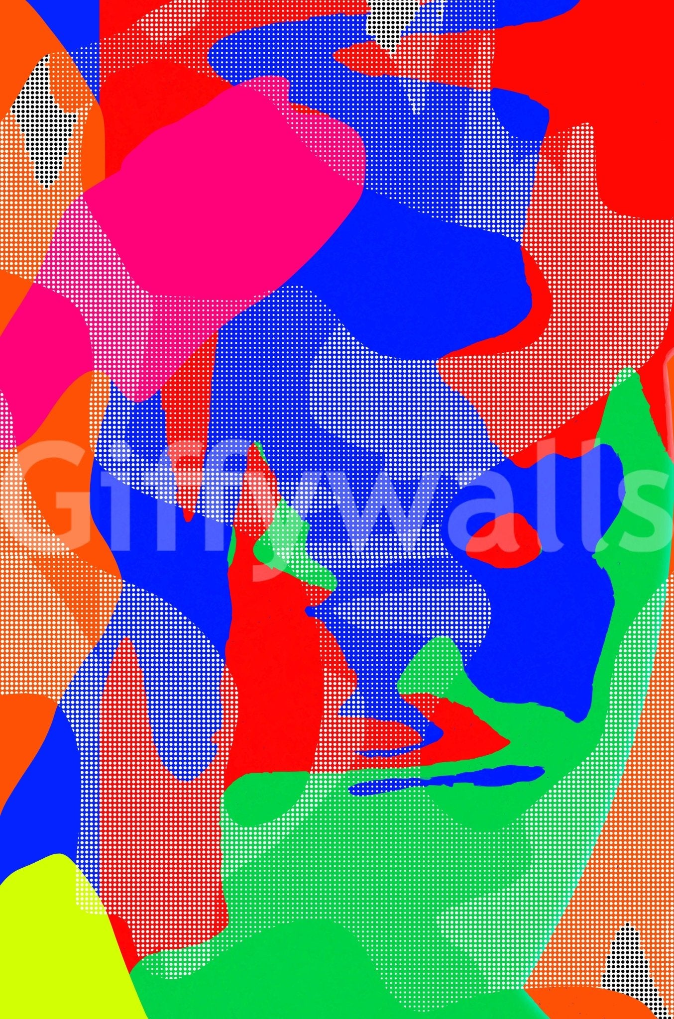 Large, colorful dot pattern in a fun, energetic living space mural.