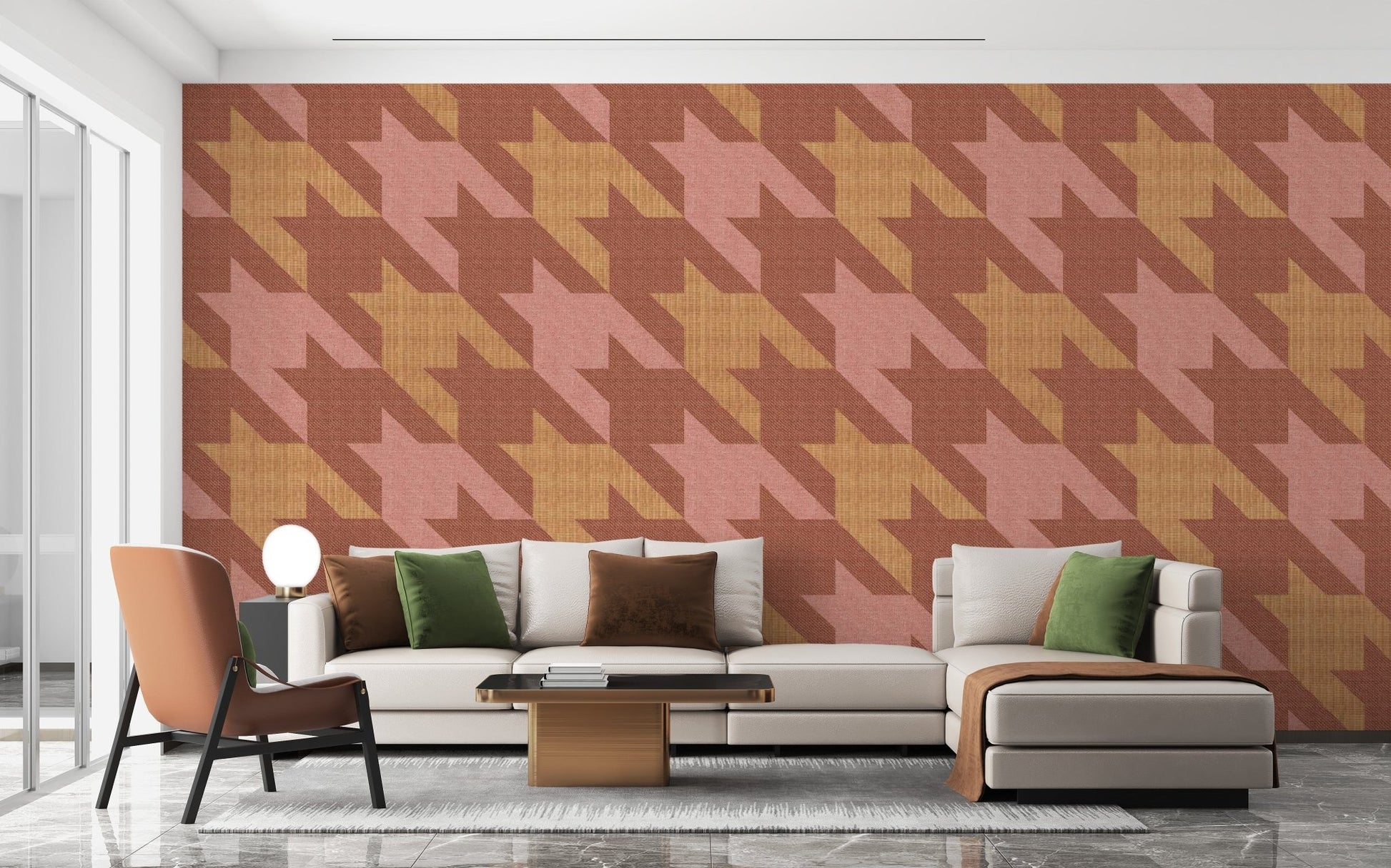 Bold houndstooth pattern wall design
