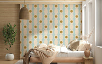 Blue, beige, gold Hourglass Echo wallpaper mural.