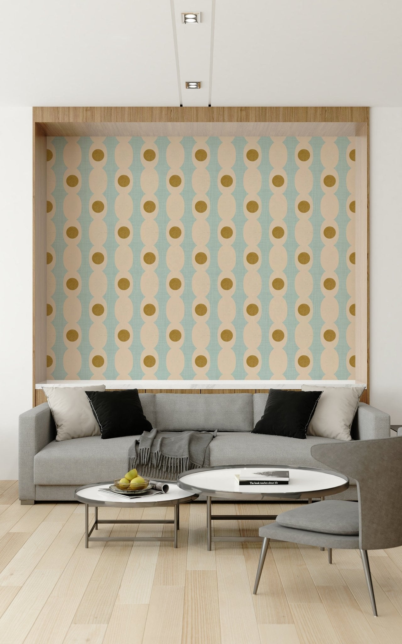 Pale beige and gold Hourglass Echo Wallpaper circles